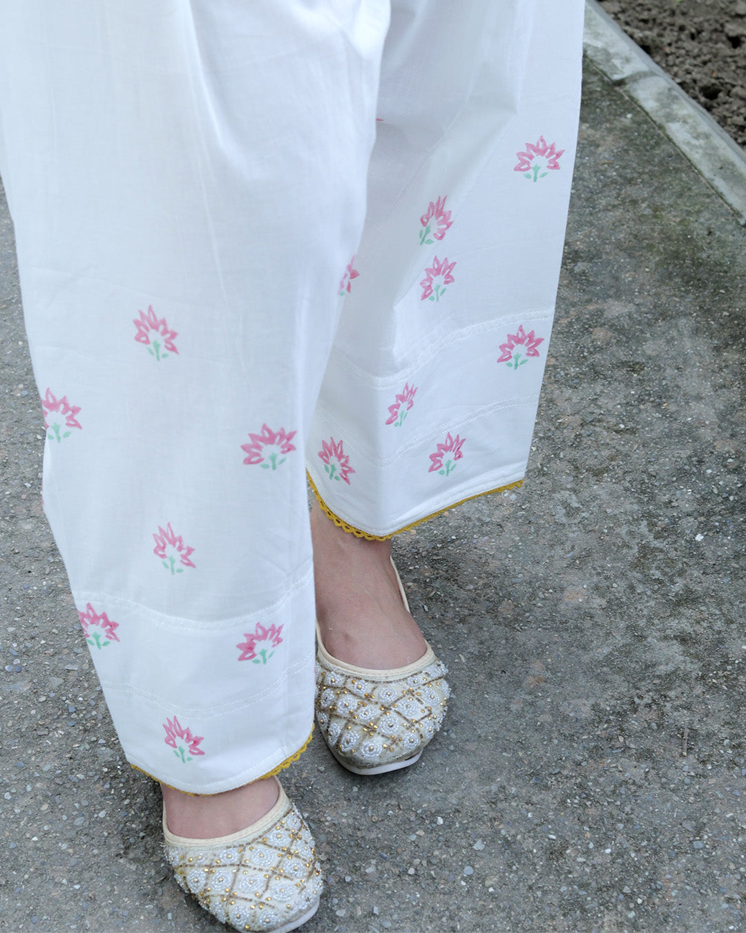 Yellow Mustard Hand Block Print Floral Farshi Set